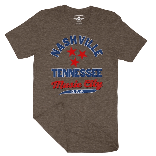 Nashville Tristar Music City T-Shirt - Lightweight Vintage Style - vintageheatherbrown