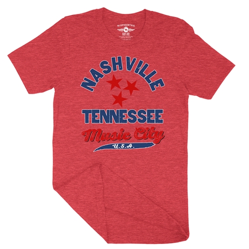 Nashville Tristar Music City T-Shirt - Lightweight Vintage Style - vintageheatherred