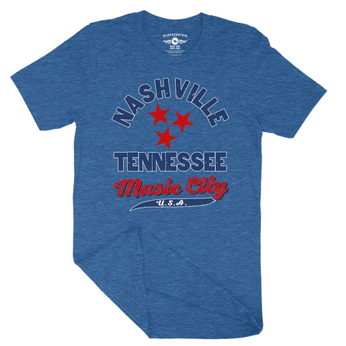 Nashville Tristar Music City T-Shirt - Lightweight Vintage Style - vintageheatherroyalblue