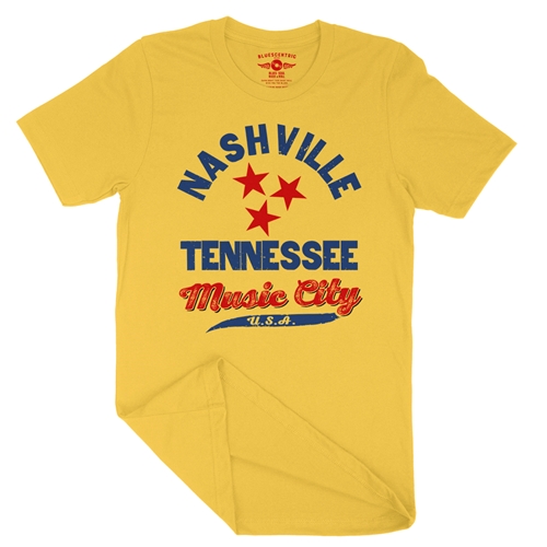 Nashville Tristar Music City T-Shirt - Lightweight Vintage Style - vintagemaizeyellow