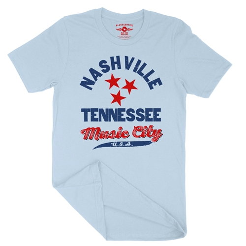 Nashville Tristar Music City T-Shirt - Lightweight Vintage Style - vintagethrowbackblue