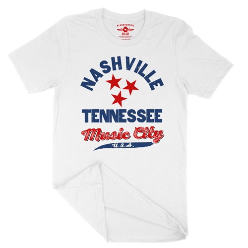 Nashville Tristar Music City T-Shirt - Lightweight Vintage Style - vintagewhite