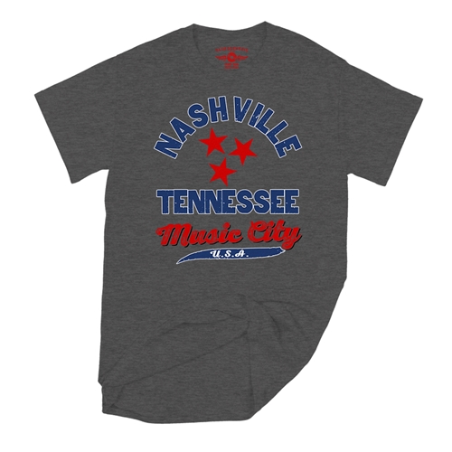 Nashville Tristar Music City T-Shirt - Classic Heavy Cotton - classicheathergrey