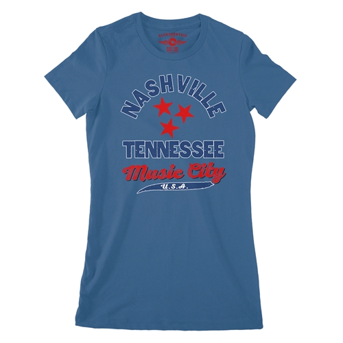 Nashville Tristar Music City Ladies T Shirt - Relaxed Fit - ladiesblue