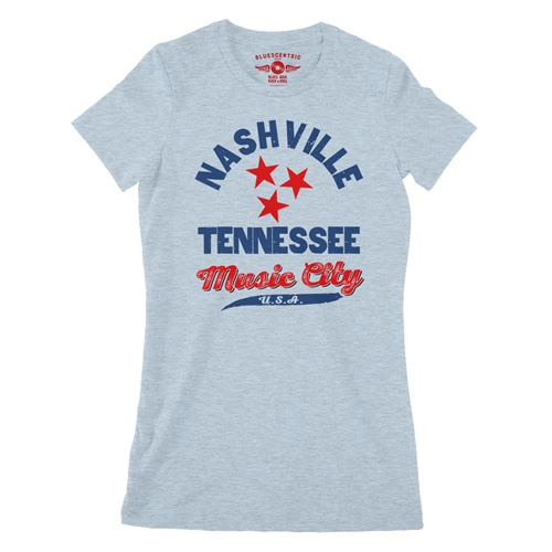 Nashville Tristar Music City Ladies T Shirt - Relaxed Fit - ladiesheatherprismblue