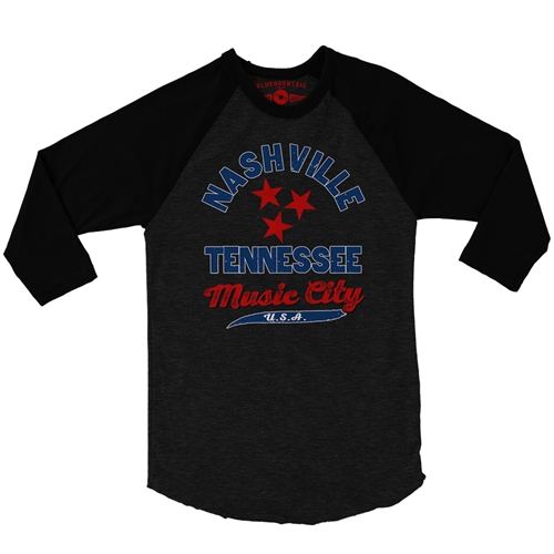 Nashville Tristar Music City Baseball T-Shirt - raglanblackblacksleeve