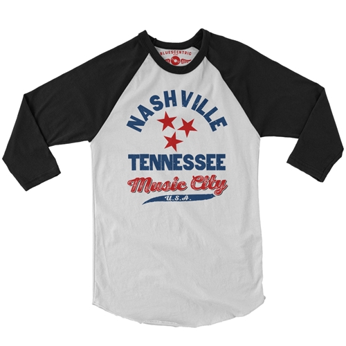 Nashville Tristar Music City Baseball T-Shirt - raglanwhiteblacksleeve