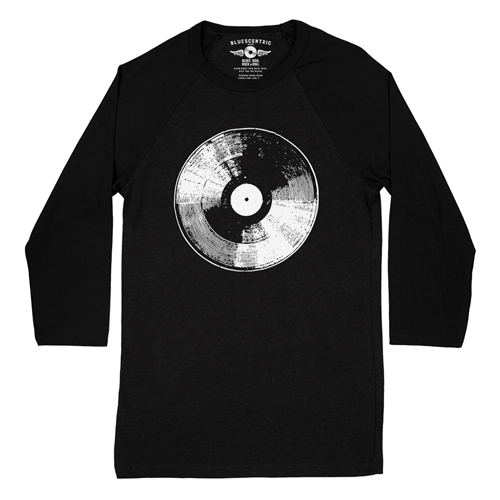 78 Vinyl Record Baseball T-Shirt - raglanblackblacksleeve