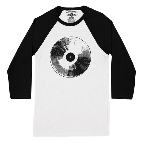 78 Vinyl Record Baseball T-Shirt - raglanwhiteblacksleeve