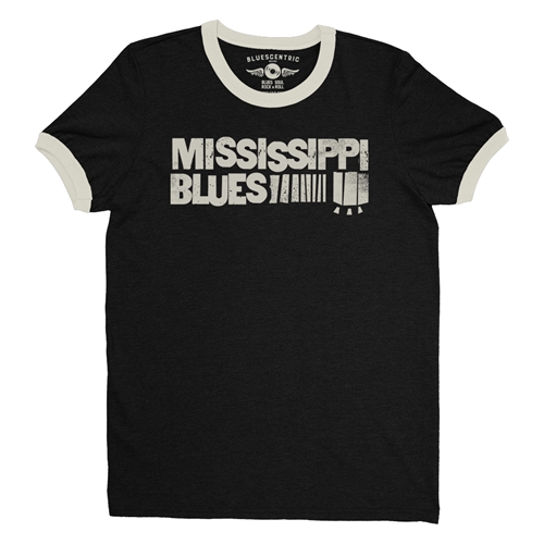 Grungy Mississippi Blues Ringer T-Shirt - ringerblackcreamtrim