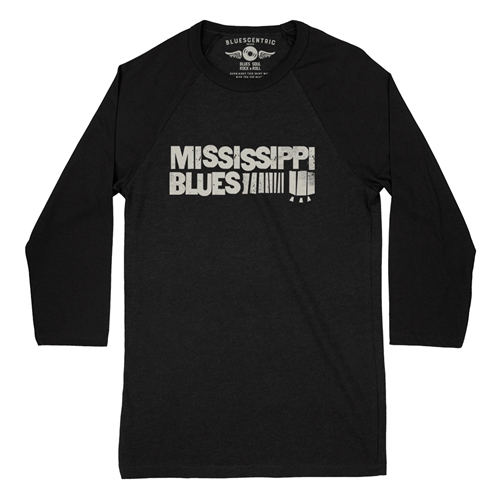 Grungy Mississippi Blues Baseball T-Shirt - raglanblackblacksleeve