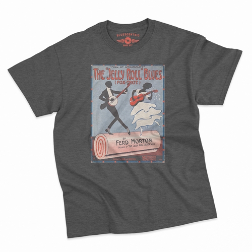 Jelly Roll Morton Poster T-Shirt - Classic Heavy Cotton - classicheathergrey