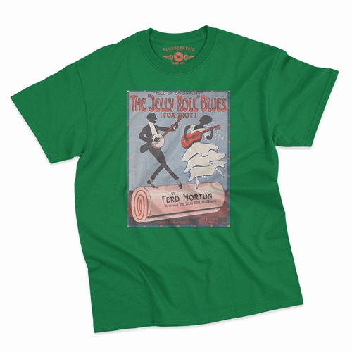 Jelly Roll Morton Poster T-Shirt - Classic Heavy Cotton - classickellygreen