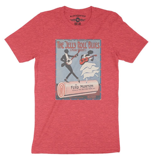 Jelly Roll Morton Poster T-Shirt - Lightweight Vintage Style - vintageheatherred