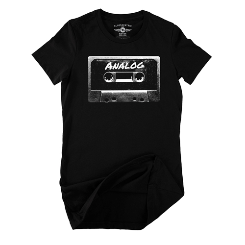 Black and White Analog Tape Ladies T Shirt - Relaxed Fit - ladiesblack