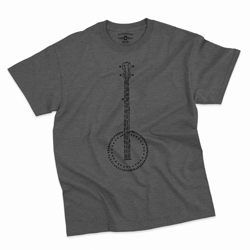 Folk Banjo T-Shirt - Classic Heavy Cotton - classicheathergrey