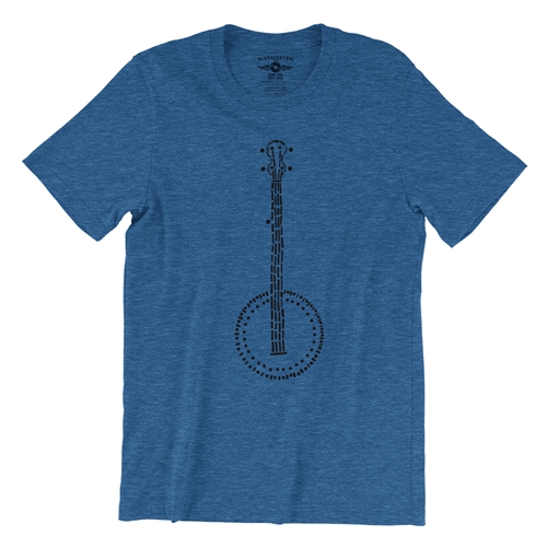 Folk Banjo T-Shirt - Lightweight Vintage Style - vintageheatherroyalblue