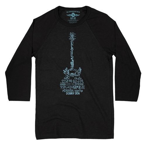 Music is Universal Guitar Baseball T-Shirt - raglanblackblacksleeve