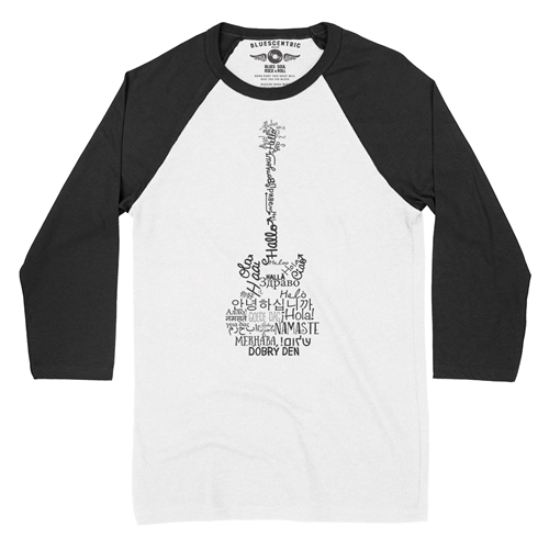 Music is Universal Guitar Baseball T-Shirt - raglanwhiteblacksleeve