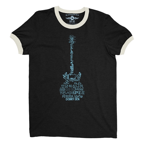 Music is Universal Guitar Ringer T-Shirt - ringerblackcreamtrim