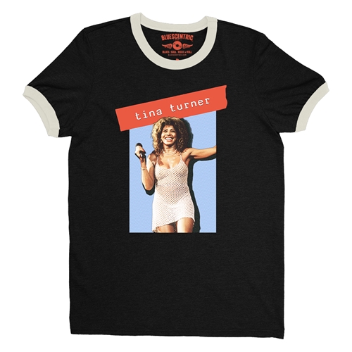 Graphic Tina Turner Ringer T-Shirt - ringerblackcreamtrim