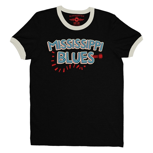 Mississippi Blues Ringer T-Shirt - ringerblackcreamtrim