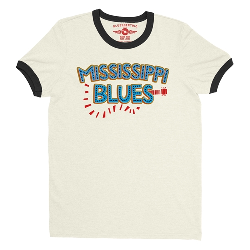 Mississippi Blues Ringer T-Shirt - ringernaturalblacktrim