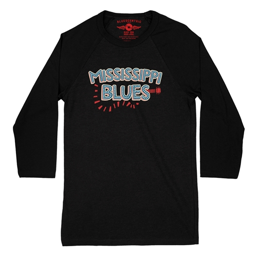 Mississippi Blues Baseball T-Shirt - raglanblackblacksleeve