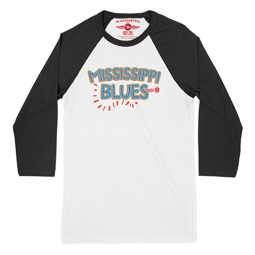 Mississippi Blues Baseball T-Shirt - raglanwhiteblacksleeve