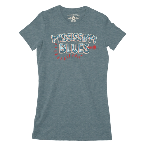 Mississippi Blues Ladies T Shirt - Relaxed Fit - ladiesheatherdeepteal