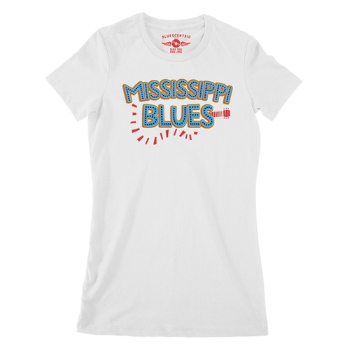 Mississippi Blues Ladies T Shirt - Relaxed Fit - ladieswhite