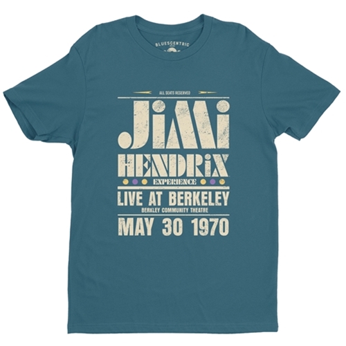 CLEARANCE - XL Ltd. Edition Deep Teal Jimi Hendrix Live at Berkeley T-Shirt - Lightweight Vintage Style