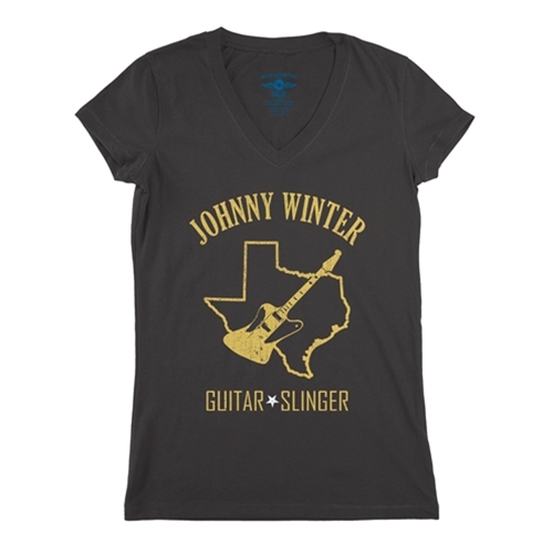 CLEARANCE - Large Black Texas Johnny Winter V-Neck T Shirt - Women