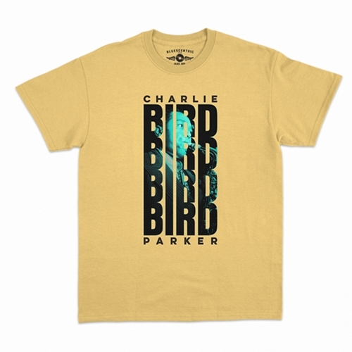 CLEARANCE - Small Yellow Charlie Parker Saxophone Stack T-Shirt - Classic Heavy Cotton