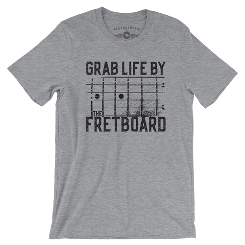 Grab Life by the Fretboard Guitar T-Shirt - Lightweight Vintage Style - vintageathleticheather