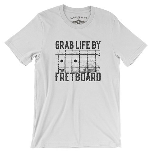 Grab Life by the Fretboard Guitar T-Shirt - Lightweight Vintage Style - vintagewhite