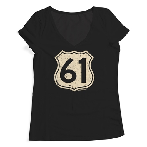 CLEARANCE - Medium Black Highway 61 Ladies V-Neck T Shirt