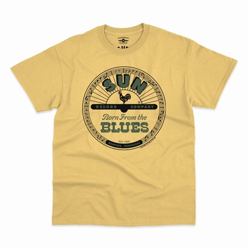 CLEARANCE - Large Yellow Sun Records Born from the Blues T-Shirt - Classic Heavy Cotton