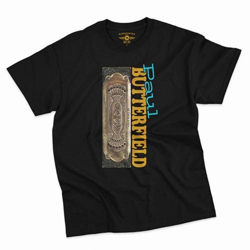 CLEARANCE - Small Black Paul Butterfield Harmonica T-Shirt - Classic Heavy Cotton