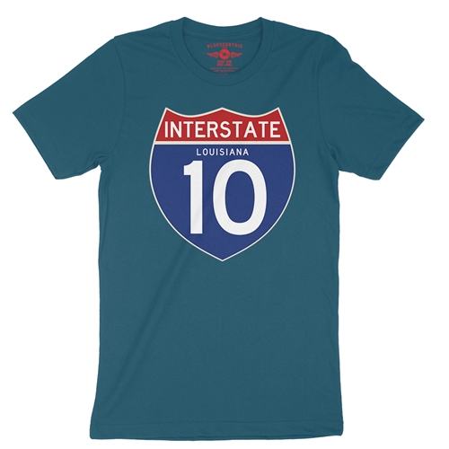 Interstate 10 Louisiana T-Shirt - Lightweight Vintage Style - vintagedeepteal