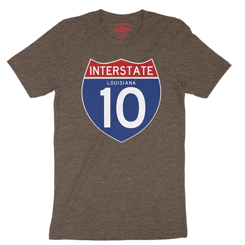 Interstate 10 Louisiana T-Shirt - Lightweight Vintage Style - vintageheatherbrown