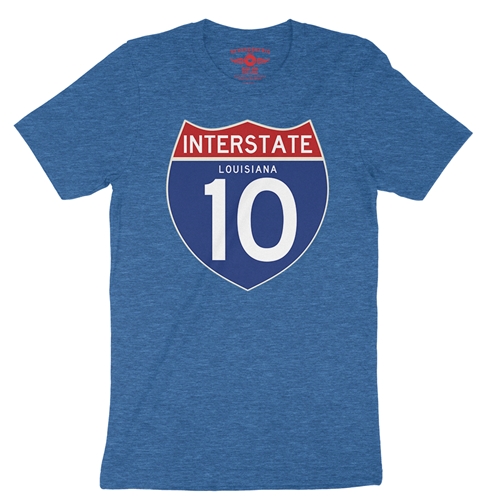 Interstate 10 Louisiana T-Shirt - Lightweight Vintage Style - vintageheatherroyalblue