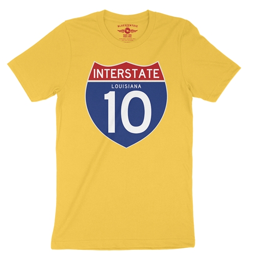 Interstate 10 Louisiana T-Shirt - Lightweight Vintage Style - vintagemaizeyellow