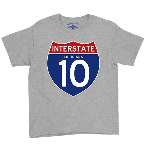 Interstate 10 Louisiana Youth T-Shirt - Lightweight Vintage Children & Toddlers - youthheatherathletic