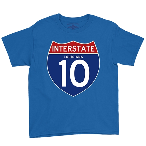 Interstate 10 Louisiana Youth T-Shirt - Lightweight Vintage Children & Toddlers - youthroyalblue