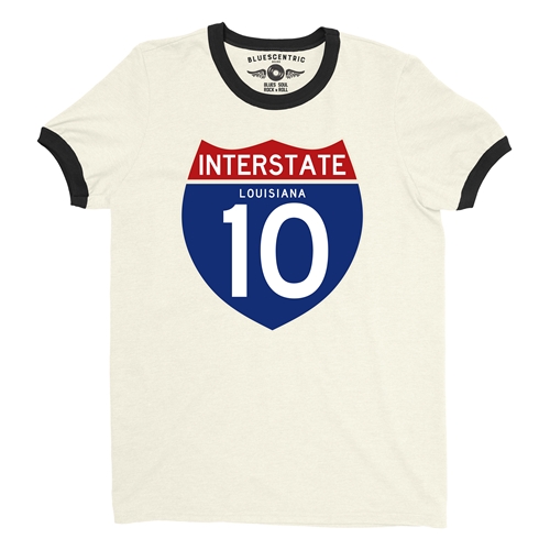 Interstate 10 Louisiana Ringer T-Shirt - ringernaturalblacktrim