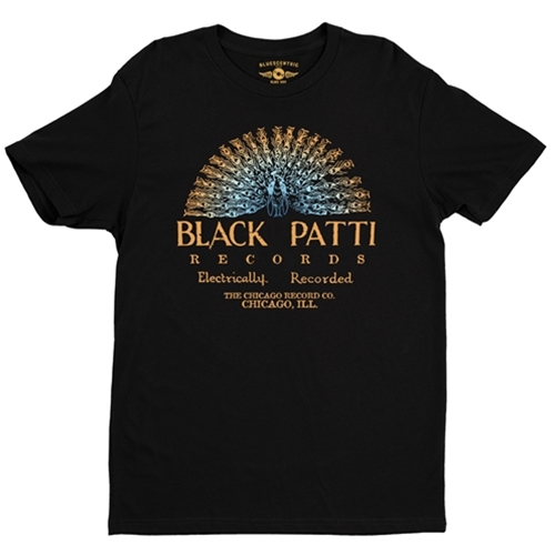 CLEARANCE - Black 2XL Black Patti Records Blue Peacock T-Shirt - Lightweight Vintage Style