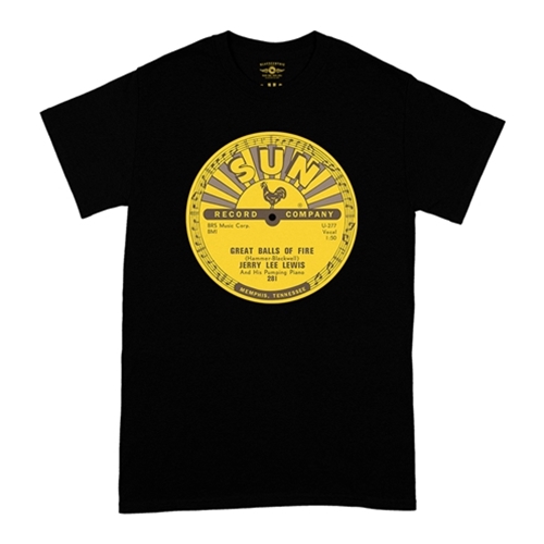 CLEARANCE - Medium Black Sun Records Jerry Lee Lewis Great Balls of Fire T-Shirt - Classic Heavy Cotton