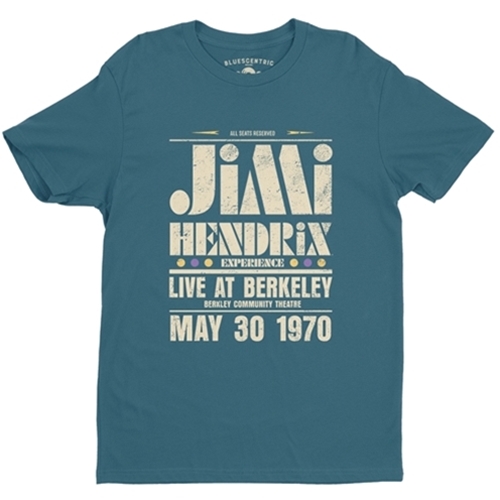 CLEARANCE - 2XL Ltd. Edition Deep Teal Jimi Hendrix Live at Berkeley T-Shirt - Lightweight Vintage Style