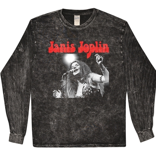 CLEARANCE - Large Peace Janis Joplin Vintage Concert Long Sleeve T-Shirt - Black Mineral Wash